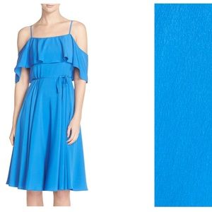 Cece Jackie cold shoulder blue fit and flare dress